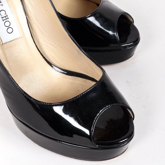 Jimmy Choo Black Patent Leather Peep Toe Platform Pumps - Picture 6 of 9